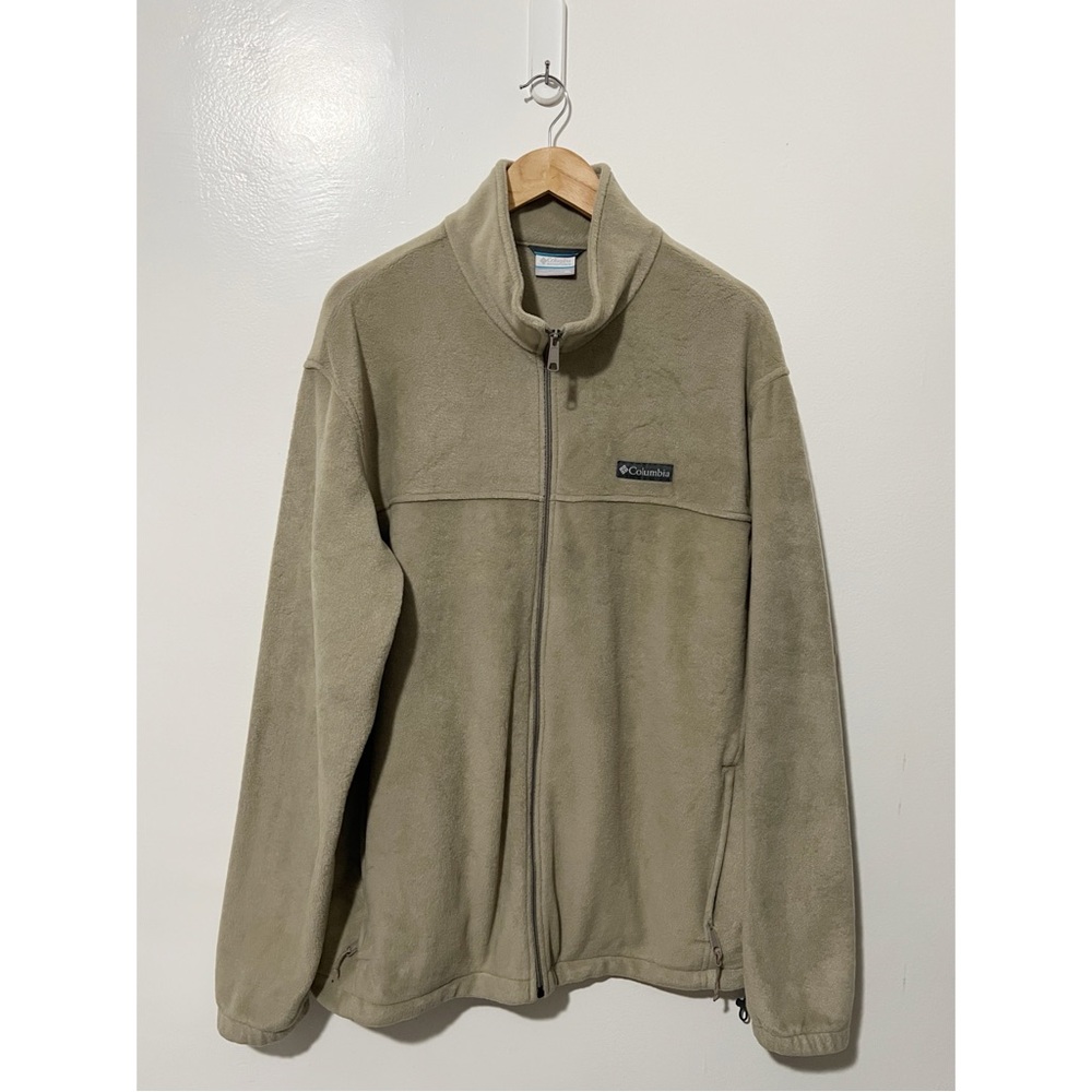Columbia Mens Fleece Jacket XXL Tan Full Zip Mock Neck Steens Mountain Hiking